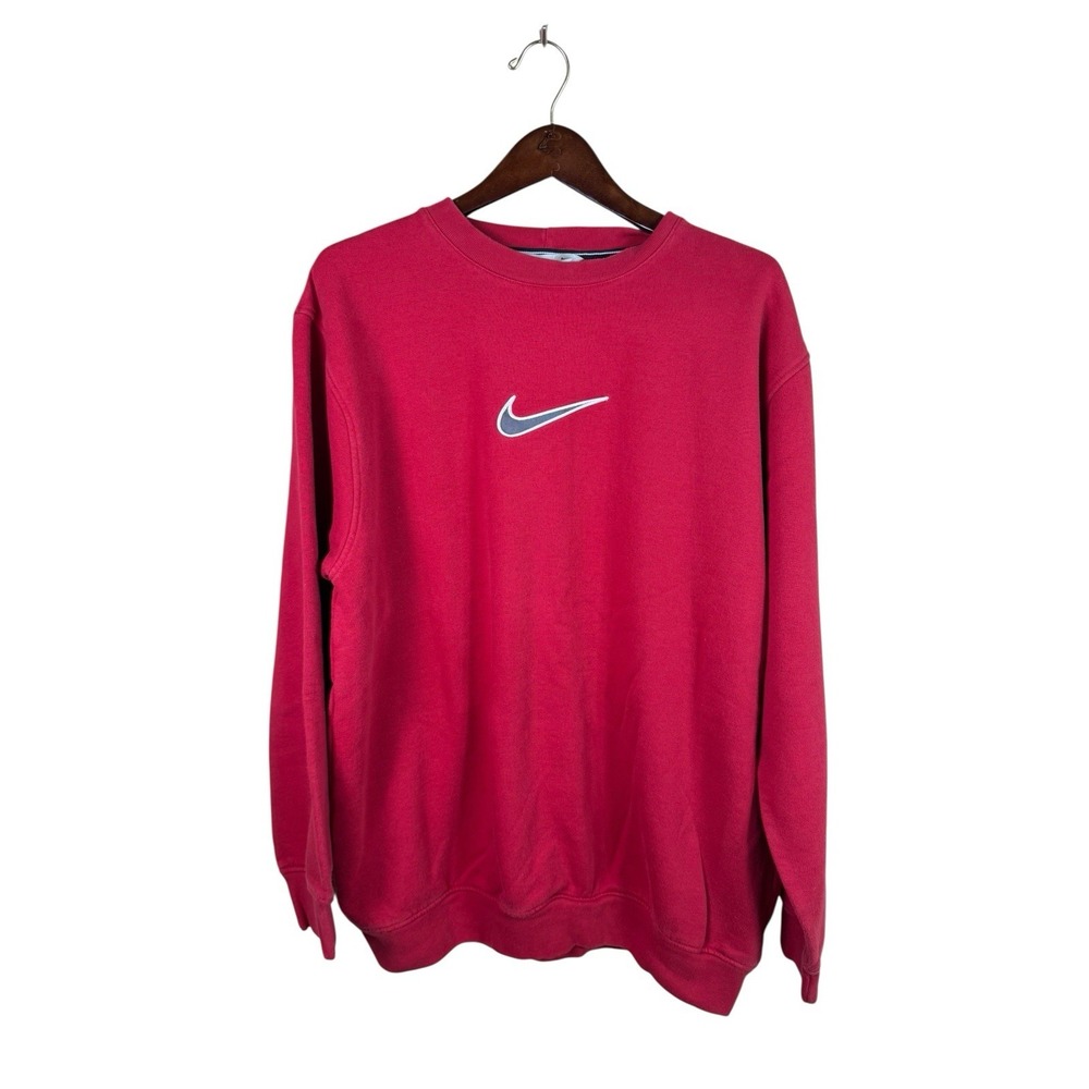 Vintage Y2K Nike Red‎ Big Center Swoosh Embroidered Crewneck Sweatshirt XL